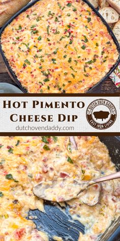 the cheesy dip is ready to be eaten and served in a casserole dish