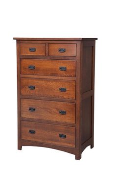 a wooden dresser with five drawers on it