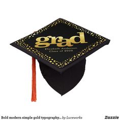 Bold modern simple gold typography & dots | black graduation cap topper Black Graduation Cap Topper For School, Adjustable Black Graduation Cap Topper, Black Graduation Cap Topper With Letter Print, Black Letter Print Graduation Cap Topper, Customizable Black Graduation Cap Topper, Customizable Black Graduation Accessories, Customizable Graduation Cap Topper, Customizable Black Graduation Cap Topper For School, Customizable Graduation Cap Topper For School