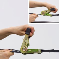 two pictures of someone holding a pair of pliers in their right hand and pulling on the other side with both hands