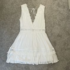 Double Lined White Mini Dress With Lace Detail On Chest And Waist White Beachy Dress, White Cowgirl Dress, White Sun Dress, Magnolia Dress, Farm Dress, White Sundress, Sun Dresses, Dream Style, Dress With Lace