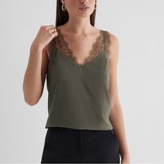 V-Neck Sleeveless; Adjustable Lace Spaghetti Straps Satin Fabric Straight Hem Polyester/Spandex Elegant Green V-neck Camisole, Party Top With Delicate Straps And V-neck, Party Tops With Delicate Straps And V-neck, Party V-neck Top With Delicate Straps, V-neck Tank Top With Delicate Straps For Night Out, Green V-neck Tank Top For Night Out, Stretch V-neck Top With Delicate Straps, V-neck Top With Delicate Straps For Night Out, V-neck Tops With Delicate Straps For Night Out