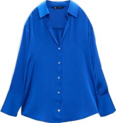 Trendy Blue Blouse With Button Cuffs, Trendy Blue Blouse With Buttons, Trendy Blue Blouse With Button Closure, Chic V-neck Tops With Snap Buttons, Trendy Blue V-neck Shirt, Zara V-neck Blouse With Buttons, Chic V-neck Shirt With Buttons, Chic Blue Blouse With Buttons, Chic Blue Shirt With Button Closure