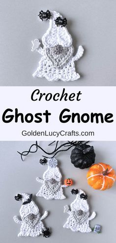 the crochet ghost gnome is made with yarn