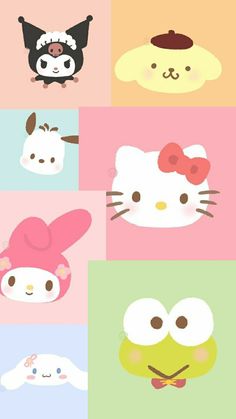 hello kitty and other cartoon characters in different colors