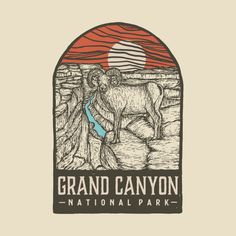 the grand canyon national park logo is shown in brown and blue tones, with an image of a ram