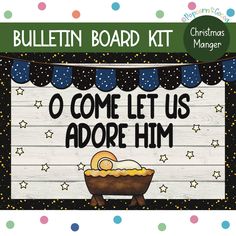 bulletin board kit for christmas with an image of a baby in a manger