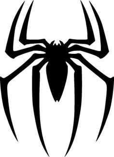 a black and white drawing of a spiderman logo with large, sharp claws on it's back