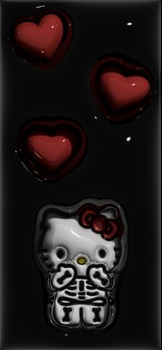 a hello kitty skull with hearts floating above it