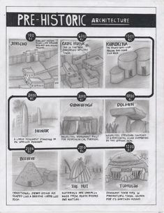 an instruction manual for how to draw pre - historic architecture