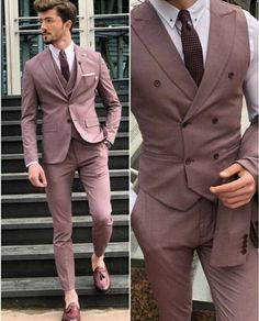 This is a Classy Dusty Rose color 3 Piece Suit by Goldenfashionstore /crafted from high quality fabric and imported materials. Our products are handcrafted by experienced tailors who make sure the that the stitching is precise, lining is proper and the overall product is sturdy enough to not go out of shape for more than a few years. Also all our products have extra margins in their length, sleeves, sides so it's easily alterable if your size changes after some time. To see more available colour Suits For Friends Wedding Men, Sage Green Tux With Dusty Rose Tie Tuxedo Forgroom, Dusty Rose Groomsmen Pants, 3pic Suit For Men, 3 Pic Suits Man, Suit For Men Stylish, Pink Suit Men, Rosé Suit, Wedding Suit Groom