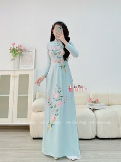 🌻 Stretchy level: 2/10 🌻Material: Lụa vân gỗ 🌻 The measurement of this ao dai (long dress) is in Vietnamese size (American size tends to be bigger for the same size). Please LOOK AT THE SIZE CHART CAREFULLY BEFORE ORDERING. There might have some chalk writings on the fabric due to making process. These marks can be washed away easily. 🌻No returns or exchanges Buyer can contact seller about any issues with an order. 🌸 Follow us Facebook/aodaiemily www.aodaiemily.com 💜 Thank you very much!💜 Spring Banquet Long Maxi Dress, Fitted Floral Applique Maxi Dress For Wedding, Spring Wedding Embroidered Ao Dai, Spring Wedding Ao Dai With Floral Print, Full Length Spring Dress With Floral Embroidery, Spring Floral Embroidered Full Length Dress, Spring Floral Embroidery Full Length Dress, Spring Full Length Bridesmaid Dress, Spring Wedding Long Maxi Dress