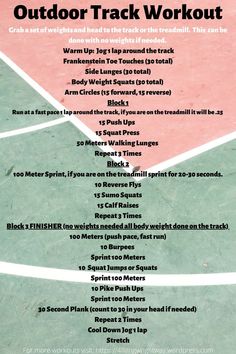 an outdoor track workout poster with instructions