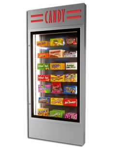 a candy vending machine is shown with the word candy on it