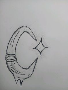 a pencil drawing of a crescent moon with stars in the middle and an arrow on top