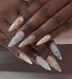 Island Vibe Nails, Long Almond Nail Ideas, Gel X Nail Art, Blue And Gold Nails, Greek Goddess Nails, Nails Long Almond, Nails Mermaid, Gel X Nail