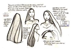 some sketches of women with long hair and veils, one in the process of drawing