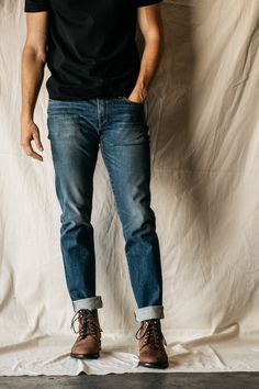 Slim fit Indigo Washed 10.5 oz What is denim weights? 96% COTTON/4% POLYURETHANE 4-Way stretch selvedge denim Made in USA Model is 6'2" and wearing a size 32. Our premium denim is inspired by the classic vintage blue jean. Our Premium Japanese 4-Way Stretch Selvedge denim story starts in Japan where our fabric is developed at one of the oldest denim mills. We blend a unique 4 way stretch material with selvedge denim to create a specific amount of stretch and comfort you wouldn’t typically get wi Relaxed Fit Selvedge Jeans In Denim Blue, Recycled Denim Jeans In Denim Blue, Dark Wash Selvedge Jeans With Straight Hem, Selvedge Denim Jeans Relaxed Fit, Dark Wash Recycled Denim Jeans, Selvedge Relaxed Fit Denim Jeans, Classic Dark Wash Recycled Denim Jeans, Selvedge Jeans For Everyday, Relaxed Fit Selvedge Denim Jeans