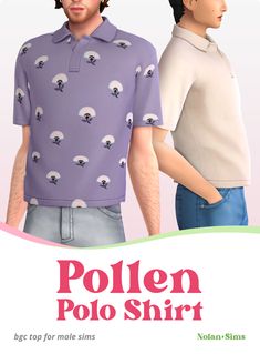 an image of two men in polo shirts with the words pollen polo shirt on them