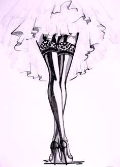 a black and white drawing of a woman in high heels