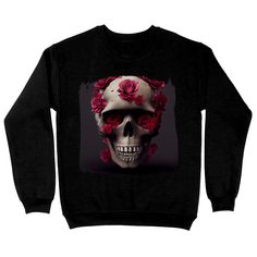 When soft comfort is what you seek, Skull and Roses Sweatshirt is what you need. Flower Sweatshirts is made from a 50% U.S. Cotton/50% Polyester blend, this warm 8.0 oz sq/yd classic fit style looks great and makes a great canvas for decorating. ✅ 50% Cotton, 50% Polyester ✅ Made in USA ✅ Skull and Roses Sweatshirt is made by specially spinned fibers that make very strong and smooth fabric, perfect for printing. Polyester fibers are extremely strong, resistant to most chemicals, stretching and s Skull And Rose Sweater, Skull And Roses, Flower Sweatshirt, Men's Sweatshirts, Skulls And Roses, Womens Crewneck, Style Looks, Fit Style, Crewneck Sweater