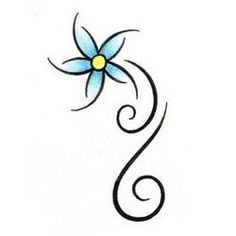 a blue flower with black swirls on it's side and the letter s in the middle