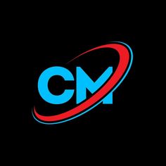 the cm logo is shown in blue and red on a black background with an arrow