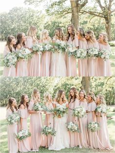 the bride and her bridals are posing for pictures