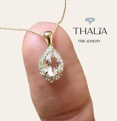 Morganite  Necklace,14K-Gold Natural Morganite Diamond pendant,Natural Morganite Diamond Necklace,Valentines Day Gift for her Carat:0,18Ct Diamond  Gold Weight:2,50Gr Morganite:0,55ct Colour:F-G Cut&Clarity:VS-SI Metal:14K Gold(White/Yellow/Rose Gold) Polish:Shinny It's dainty and stylish can be used in daily life Ready to Ship 1-3 Days All jewelry are handmade by me. All of our products are carefully packed and prepared in their own special boxes. If you have any question, please use ask a question button. For more check out our shop : https://www.etsy.com/shop/ThaliaFineJewelry?section_id=32614236 You can contact with me whenever you want. Hello .  The product you have purchased is produced with 14 carat gold, diamonds and natural stones.  Natural stones can become contaminated over time Morganite Jewelry Necklaces, Morganite Jewelry With Diamond Cut As Gift, Elegant Untreated Pendant Jewelry, Gift Yellow Gold Morganite Jewelry, Yellow Gold Morganite Jewelry Gift, Gift Morganite Jewelry In Yellow Gold, Yellow Gold Morganite Jewelry For Gift, Morganite Yellow Gold Jewelry Gift, Teardrop Morganite Jewelry Gift