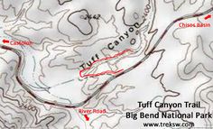 the trail map for canyon trail in big bend national park, cayoon basin