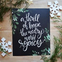 a christmas card with the words a thrill of hope, the very world george written on it