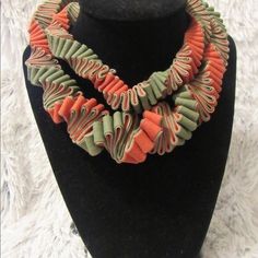 Green And Orange Fabric Handmade Necklace Perfect For Anytime Of The Day And Every Season It Can Be Use In Different Ways Fast Shipping Bundle Discount I Love Offers Celebrity Necklace, Unique Statement Necklace, Black Velvet Choker, Black Choker Necklace, Fiber Jewelry, Boho Style Jewelry, Velvet Choker, Rose Gold Heart, Beaded Pendant Necklace