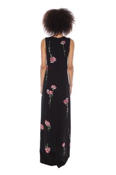 Tailored Fit Back Zipper Closure Hang Finished in Our Los Angeles Studio 100% Wool Made in USA Full-length Floral Print Dresses, Full Length Floral Embroidered Dress, Floral Print Full-length Dresses, Long Shift Dress, Cecil Beaton, Pink Carnations, Fit Back, Shift Dress, Made In Usa