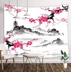 PRICES MAY VARY. FABRIC: This asian japanese watercolor mountain tapestry is made from high quality 100% polyester, Perfect gift for your living room, Ceiling, bedroom headboard,office,college dorm,yoga room. FEATURE: Digital printing technique, vivid colors and crisp lines make the cherry blossoms sakura flower tapestry more vivid. You can use both indoor and outdoor. SMALL SIZE:150cm*100cm/60"X40"; LARGE SIZE:200*150cm/80"X60".This size can also be use as bedspread for bedroom. CUSTOMIZE:You c Japanese Wall Decor, Blanket On Wall, Mountain Tapestry, Japanese Watercolor, Flower Tapestry, Tapestry Bedroom, Japanese Wall Art, Japanese Wall, Sakura Flower