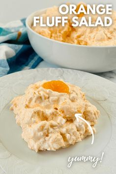 an orange fluff salad on a white plate