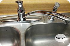 two stainless steel kitchen sinks with chrome faucets and soap dispenser