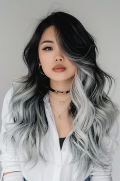 Explore the 42 hottest ombré hair color ideas for 2024 and find your next stunning look! 🌟🎨✨ #OmbréHair #HairTrends2024 #ColorInspo Colorful Ends Of Hair, White Ombre Hair, Hair Dye Videos, Silver Ombre Hair, Long Sleek Hair, White Hair Color, Blending Gray Hair, Hair 2024, Ombré Hair