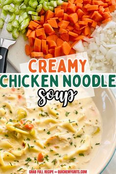 A bowl of creamy chicken noodle soup with chicken pieces, noodles, pieces of celery and carrot with parsley flakes on top. Southwestern Soup, Stews Crockpot, Creamy Chicken Noodle Soup, Best Soups, Slow Cooker Chili, Broccoli Cheese, Crockpot Slow Cooker, Grandmas Recipes, Broccoli And Cheese