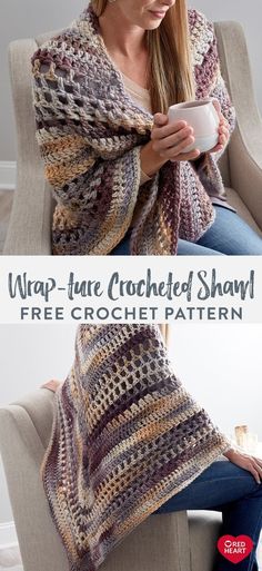 Crochet wrap Poncho Au Crochet, One Skein Crochet, Crochet Shawl Free, Crocheted Shawl, Beau Crochet, Makeup Tip, Crochet Shawl Pattern Free, Crochet Shawls And Wraps