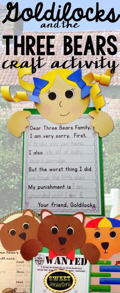 three bears are on top of a sign with the words doldlocks and three bears