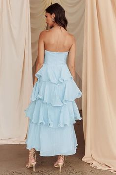 Shop the Giavana Strapless Layered Midi Dress Pale Blue | Selfie Leslie Blue Selfie, Selfie Leslie, Pale Blue, Special Event, A Wedding, Special Events, Entrance, Midi Dress, Tea