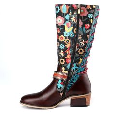 Bohemian Multicolor Boots For Spring, Multicolor Bohemian Boots For Spring, Multicolor Leather Boots With Rubber Sole, Bohemian Leather Slip-on Boots, Traditional Brown Boots For Spring, Multicolor Leather Boots, Black Bohemian Leather Boots, Bohemian Brown Boots With Leather Sole, Spring Multicolor Leather Boots