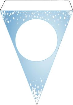 a blue triangle with snowflakes and stars on the side, as well as a white circle