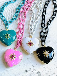 Enamel Paperclip Chain with Enamel Puffy Heart Pendant 16" with extender magnet Clasp Lead & Nickel Free 18K Gold Plated Mystical Accessories, Beautiful Baubles, Jewelry Accessories Ideas, Dope Jewelry, Barbie Accessories, Jewelry Fashion Trends, Puffy Heart, Window Shopping, Jewelry Tools