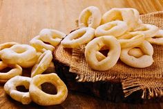 some pretzels are sitting on a wooden table