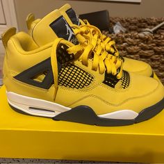 Air Jordan 4 Retro Tour Yellow/Dark Blue Grey, Size 9.5. Never Worn And No Marks Or Scratches. Includes Original Box. Casual Yellow Air Jordan 4 For Streetwear, Yellow Air Jordan 4 For Streetwear, Yellow Air Jordan 4 Lace-up Sports Shoes, Yellow Air Jordan 4 Sporty Streetwear, Yellow Air Jordan 4 Sports Shoes With Round Toe, Yellow Air Jordan 4 Sporty Shoes With Branded Insole, Yellow High-top Air Jordan 4 With Branded Insole, Yellow Air Jordan 4 Cushioned For Streetwear, Yellow High-top Air Jordan 4