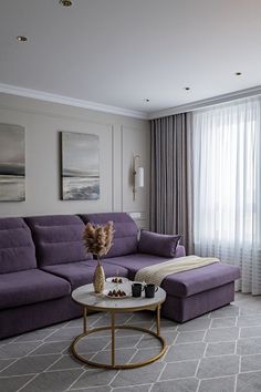 Purple Living Room Furniture, Purple Living Room Ideas, Black Room Decor, Small Studio Apartment Decorating, Purple Living Room, Luxury Sofa Living Room, Modern Apartment Living Room, White Room Decor, Luxury Furniture Living Room