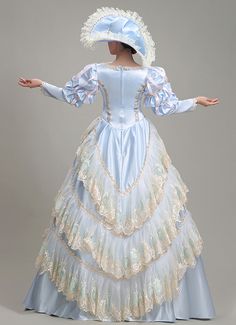 Blue Southern Belle Princess Masquerade Dress Carnival Theatre Costume     Condition: Brand New   Color:Blue   Material: This dress made of High Quality taffeta, soft,smooth and comfortable to wear   Sleeve Length: Long Sleeve   Dresses Length:Floor-Length   Neckline: amp;nbsp; Square Collar   Decoration: Ruffles + Lace + Flower   Package Includes: One Dress     The length of skirt about 45 inches (114 cm) long from waist to hem regardless of size. This dress is pictured with a 6-hoop skirt Pett Halloween Quinceanera, Edwardian Era Dress, Masquerade Party Dresses, Ball Gown Elegant, Gothic Victorian Dresses, Southern Belle Dress, Baroque Dress, Belle Dresses, Full Sleeves Dress