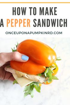 a person holding a sandwich with tomatoes and lettuce on it, in front of the words how to make a pepper sandwich