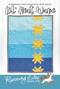 the cover of running quilts book, featuring an image of a blue and yellow flag